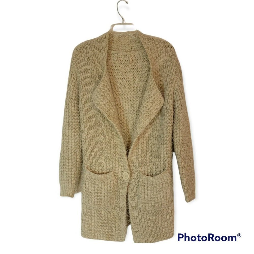 Pol Womens Single Button Eyelash  Knit Oversize Cardigan Size Small